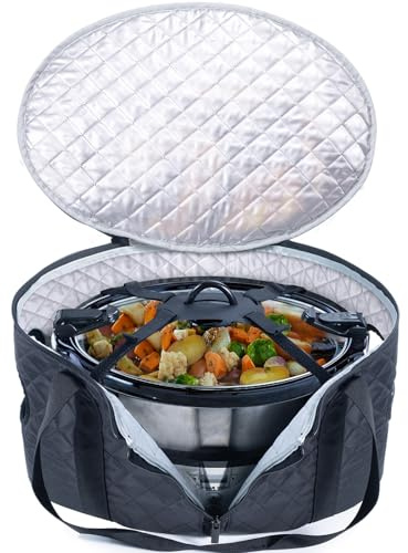 BAGSPRITE Slow Cooker Carrying Case Compatible with 6-8 Quart Crockpot Carrier for Hot Food and Hamlton Beach Slow Cooker Tote with Lid Fastener for Crock-pot Dust Cover Applicances