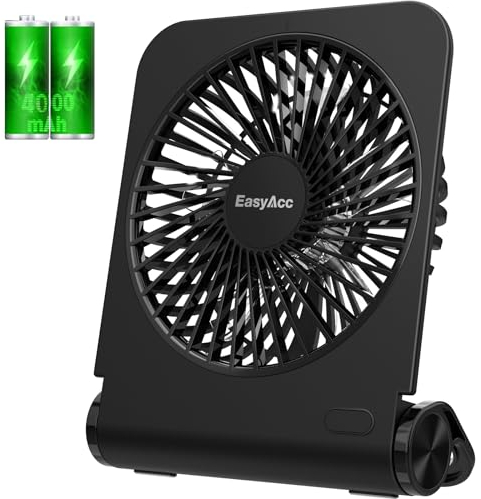 EasyAcc Ventilador de Mesa Ultra Silencioso, 4000 mAh Portátil con 4 Velocidades, Mini Ventilador USB Recargable con 4 Modos de Velocidad, Ideal para Hogar, Oficina, Biblioteca y Camping - Negro