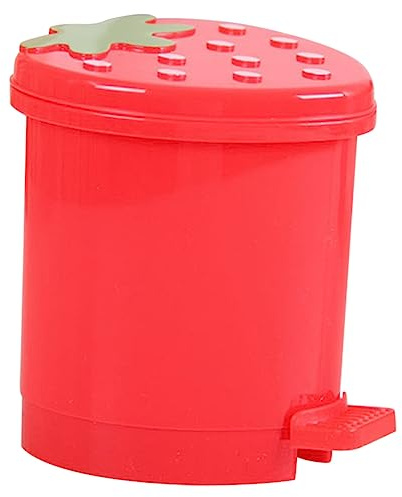 Lindo cubo de basura de fresa para escritorio – Mini cubo de basura con tapa de plástico para dormitorio, oficina y cocina, diseño que ahorra espacio para habitaciones infantiles y autocaravanas