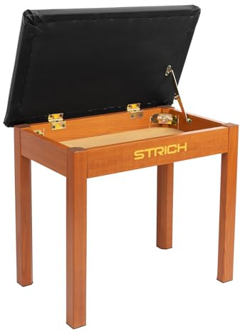 STRICH Piano Bench with Storage, Solid Wood Keyboard Bench Piano Bookcase Stool Chair Seat with Padded Cushion, Mahogany Color