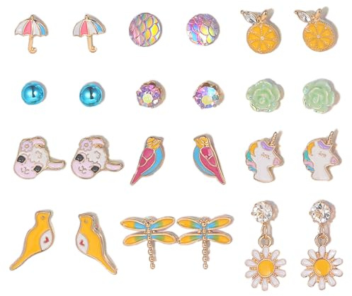YATEICBC 12 Paar Mädchen Clip On Ohrringe Einhorn Lamm Blume Non Pierced Ohrringe Prinzessin Schmuck Zubehör Party Geburtstag Geschenk Kinder Ohrringe