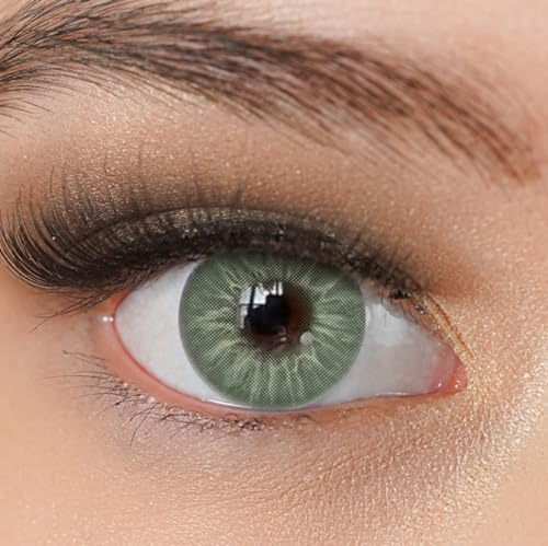 Kontaktlinsen farbig ohne Stärke grün | farbige grüne Jahreslinsen | weiche Linsen | 2 Stück Farblinsen + Linsenbehälter | 0.0 Dioptrien | natürliche Farben | Charmiga Caribbean Green