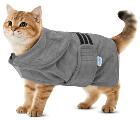 Nobleza Hundebademantel Mikrofaser mit Klettverschluss,Super saugfähig und schnell trocknend,Bademantel für alle Katzen und Hunde,Fünf Größen,Hundehandtuch Weich (XS Grau)