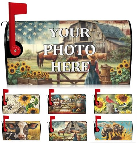 WENNGNGT Custom Mailbox Cover Magnetic Personalized Address Post Box Wraps Standard Size Customized Waterproof Letter Box Covers Gifts for Outside Garden Yard Home Decor