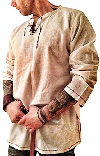 Mens Shirts Fashion Cotton Linen Henley Shirt Casual Hippie Beach Long Sleeve T Shirts Yoga Top Khaki 2XL