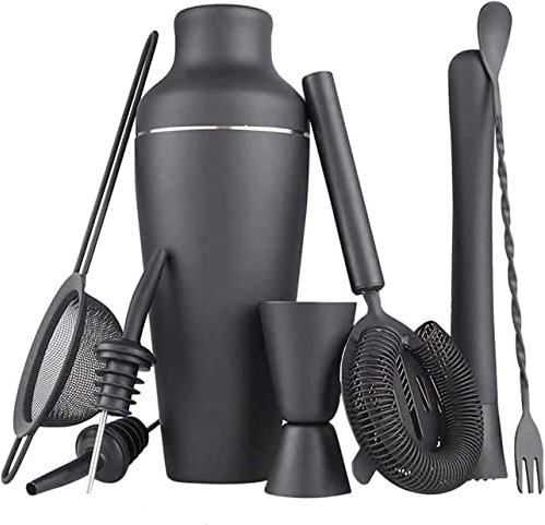UHJKLA Kit de Barman Profesional, Juego de Barra, coctelera de Acero Inoxidable de 7 Piezas, Herramientas de Barra para el hogar, Bares, Viajes y Fiestas al