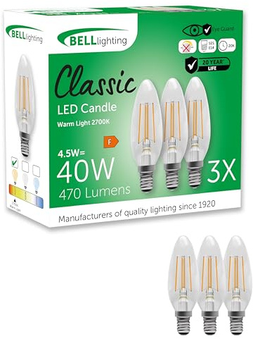 BELL Lighting E14 Non-Dimmable LED Filament Candle Bulbs 4.5W 470lm 3 Pack