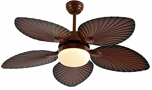 Ceiling Fans with Lamps Tropical Style Quiet Ceiling Fans with Light 5 Palm Leaf Shaped Blades Ceiling Fan Chandelier Large Metal Fixture Home Decor for Bedroom Home Office Restaurant Bar Cafe 3 Speed
