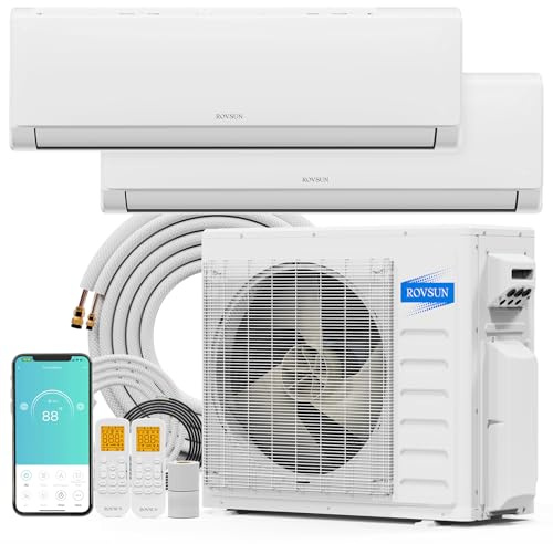 ROVSUN 28000 BTU Dual Zone WIFI Mini Split AC/Heating System, 20 SEER2 2 Zone (9K/12K) BTU Ductless Split Air Conditioner with Pre-Charged Condenser, Heat Pump & 25Ft Copper Line Set, 208-230V