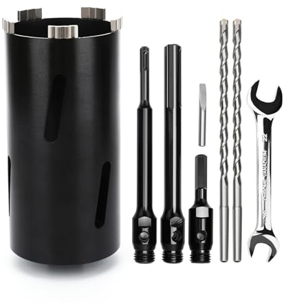 Bohrkrone 112mm,Nutzlänge 200mm für Mauerwerk,SDS Plus,SDS Max,Sechskant | Zentrierbohrer 10x240mm, SDS Plus Schaft 220mm, SDS Max 220mm, Sechskantschaft 110mm