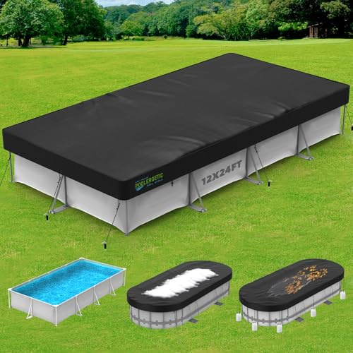 Rechteckige Poolabdeckungen für oberirdische Pools, robuste Solar-Poolabdeckung für rechteckigen/ovalen Rahmen, Winter-Poolabdeckung mit Bodennägeln, ideal für wasserdicht und staubdicht, 3,6 x 7,2 m