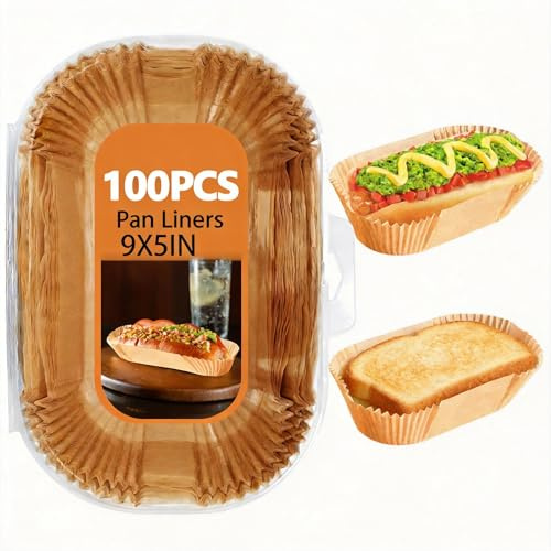 100 Pack 9x5 Inch Loaf Pan Liners, Non-Stick Cake Baking Sheets, Unbleached & Greaseproof Baking Paper for Cookies, Cupcakes, Bread.(Bottom Sizes: 8× 4)