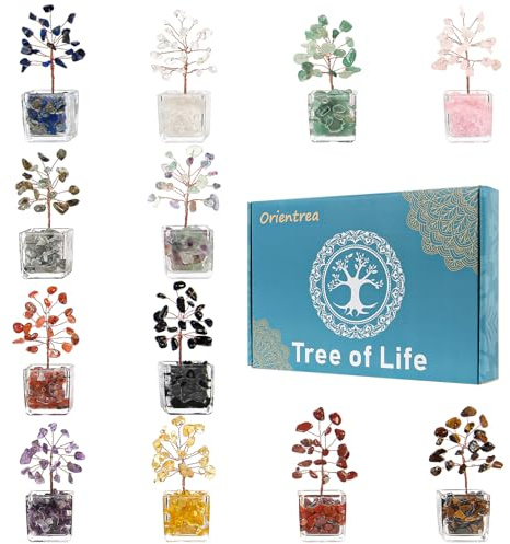 Paquete de 12 mini árboles de cristal, cristales naturales hechos a mano, árbol de la vida de 7 chakras para Feng Shui, energía positiva, regalo para mujeres, decoración del hogar y la oficina