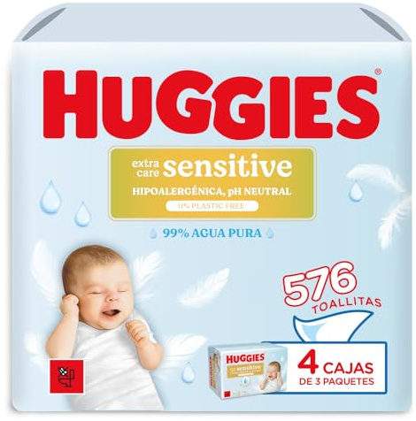 Huggies Extra Care Sensitive Toallitas para Bebé, 99% Agua Pura, 12 Packs de 48, Total 576 Toallitas