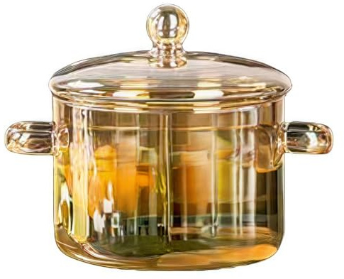 woxefo Glas Topf Hochborsilikatmaterial Verdickter explosionssicherer transparenter Topfkörper Crystal Clear Mit DeckelFür Kochen auf Herd Cerankochfeld Mikrowelle Gasherd(B,2L)