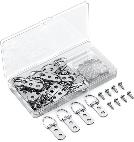 Uniclife 30 Teilige D-Ring Bildaufhänger mit Schrauben 18 KG Tragfähigkeit Hochleistungs-Bildaufhängung Doppelloch-Bildhaken D-Ringe für Bilderrahmen D-Haken für Gemälde Spiegel Uhren