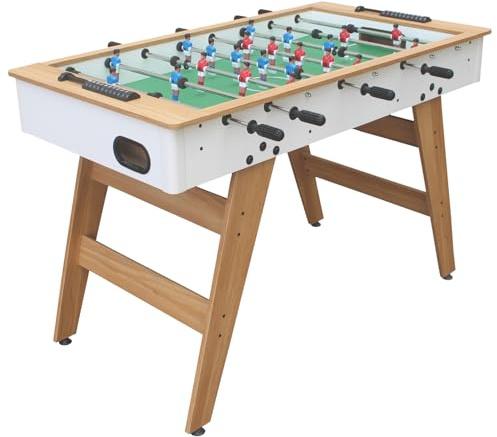 Baby-Foot 120 cm Blanc et Bois – 4 Joueurs, Usage intérieur, Design Moderne, Loisirs en Famille