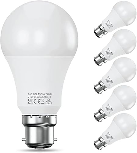Bayonet Light Bulbs, Warm White 2700K, 13.5W 1520LM, B22 LED, 6-Pack | 100W Equivalent, BC GLS, Energy Saving, Non-dimmable