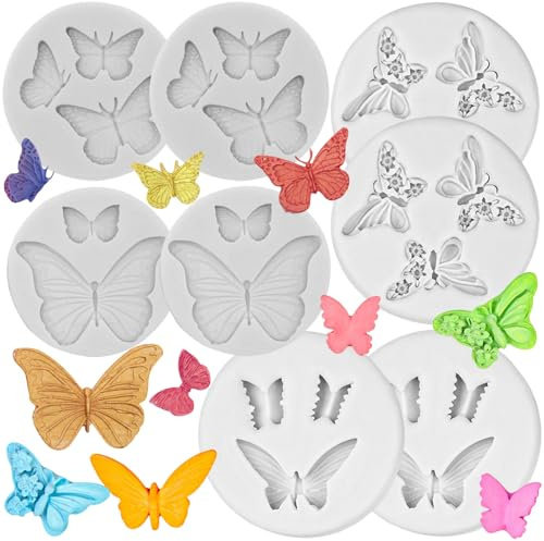 8 PCS Butterfly Silicone Molds Mini Butterfly Chocolate Fondant Mold Cute Candy Cake Pop Mould Fashion Supplies Baking for DIY Wedding Birthday Party Dessert Cake Cupcakes Decoration Tool