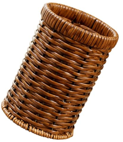 Woven Cutlery Organizer Plastic Brown Countertop Silverware Holder | Lightweight Portable Basket for Catered Events, Buffet Table Use, Compact Organiser with Woven Finish