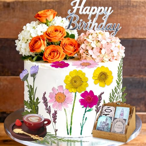 Floral Reading Happy Birthday Cake Muffin Decor Wildflower Decoration | Book Club Birthday Party Decorations Book Lovers Cake Decors