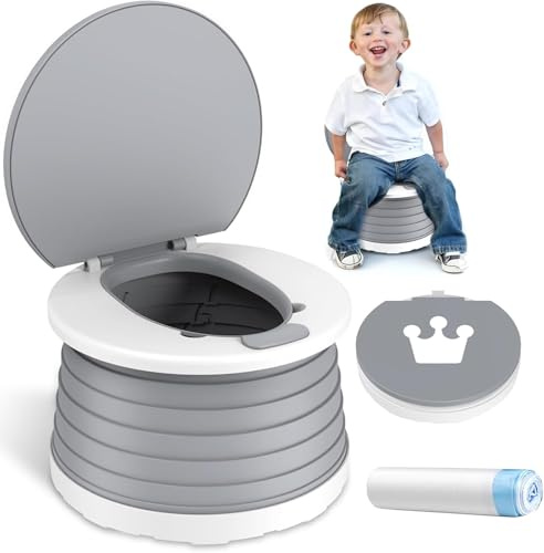 Pot de Toilette Bebe Toilette Portable Enfant avec 15 Sacs de Siège(Gris) | Pot Pliable Enfant Voyage de Voiture Portable pour Voyage Extérieur Camping Trainer Utilisation à la Maison WC Pour Chaise