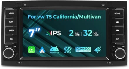 NVGOTEV Radio para VW T5 California/Multivan 2003-2012, Radio estéreo de 7 Pulgadas, Unidad Principal 2G+32G con Carplay/Android Auto inalámbrico Bluetooth WiFi GPS FM RDS SWC (Dab+Opcional)