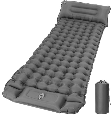 CARBURATEUR Aufblasbare Isomatte, Camping-Isomatte, Geeignet für Camping, Strand, Wandern, Eingebaute Fußpumpe, Komfortabel und leicht zu transportieren (Grau).