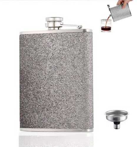8oz Silver Hip Flask with Funnel, Hip Flasks for Men & Women, Flask Alcohol - Premium Stainless Steel, Leak-Proof, Slim Portable Design for Outdoor Camping, Hiking, Barbecues, Parties, Travel & Gifts