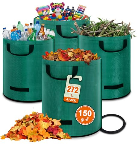 KENDO 4X Gartenabfallsäcke 272L, Laubsack, Gartensack selbststehend 50kg