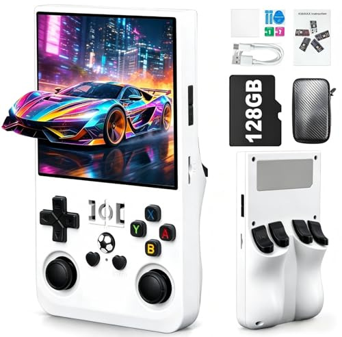 Blidinner R36MAX Retro Video Game Console–Portable Handheld with 4.0-Inch HD Screen,128G TF Card,4000mAh Battery,22000+ Classic Video Games,Open-Source System, for Adults–White