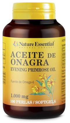 Nature Essential | Pastillas de Aceite de Onagra 1000mg | 100 Perlas | Bienestar Menstrual | 10% GLA | Omega 3, 6, 9 | Vitamina E