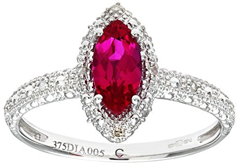 Naava Women's 9 ct White Gold Round Brilliant Cut Created Marquise Ruby and Diamond Cluster Ring