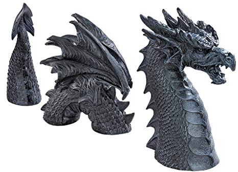 Design Toscano Le Dragon du Château de Falkenberg Statue de Pelouse de Jardin, 71 cm Total, polyrésine, pierre grise