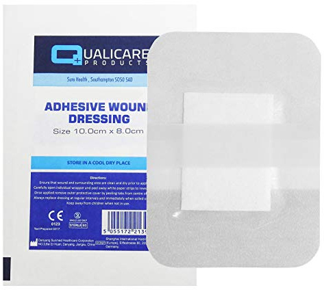 Qualicare 10 X 10CM x 8CM PREMIUM STERILE FIRST AID ADHESIVE WOUND CUT FABRIC LARGE PLASTER DRESSINGS