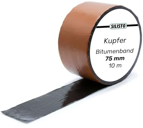 SILISTO Bitumenband Reparaturband 75mm x 10 Meter, Farbe Kupfer - Klebeband für Risse & Fugen, Dichtungsband gegen Wasser und Feuchtigkeit, selbstklebend, Dach und Schornsteindichtung