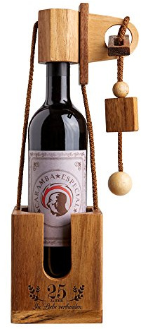 Casa Vivente Flaschen-Puzzle - Geduldspiel aus Edelholz mit Gravur zur Silber Hochzeit – 25 Jahre in Liebe verbunden – Geschenk zum 25. Hochzeitstag - Dunkel - Standard