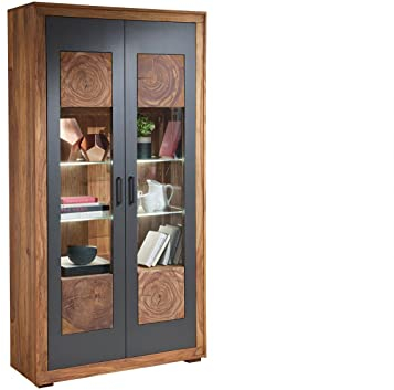 MASSIVMOEBEL24.DE | Vitrine Sheesham/Akazie 103x40x201 gebeizt Turin #05