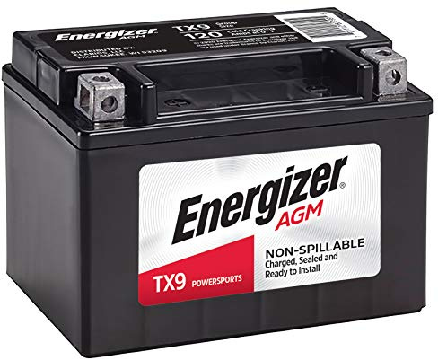 Energizer TX9 AGM Motorcycle and ATV 12V Battery, 120 Cold Cranking Amps and 8 Ahr, Replaces: YTX9-BS and others, Black