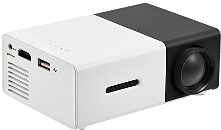 Tragbarer LED Projektor, Full HD Multimedia Beamer Unterstützung AV/USB/HDMI/TF für Home Büro Theater(Weiß und Schwarz)