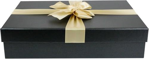 Emartbuy Black Rigid Gift Box with Ribbon – 24.5 x 17 x 6.5 cm – Luxury Cardboard Box|Premium Packaging for Hampers, Birthdays, Weddings, Corporate Gifting