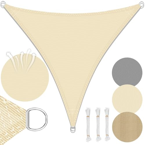 Laneetal Sonnensegel Wasserdicht Dreieck Quadratisch 95% UV Schutz Segeltuch 180 g/m² Polyester Sonnenschutz Schattenspender für Balkon Terrasse Garten, mit Befestigungsseilen,2x4m Sand