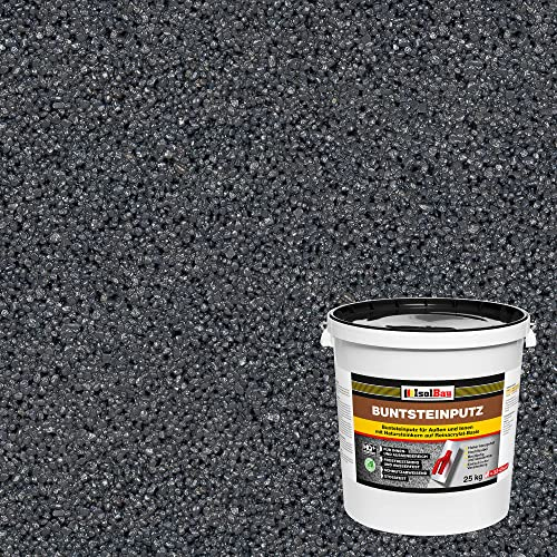 Isolbau - Buntsteinputz für Außen und Innen (Anthrazit) 25 kg - BP100 Mosaikputz Dekorationsputz Frostsicher, Wasserfest, Stoßfest