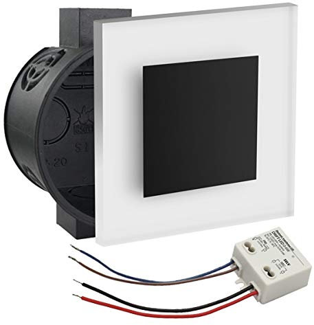 Premium Set LED Wandeinbaustrahler schwarz Treppenlicht Wandstrahler Treppenbeleuchtung Satinglas für Treppen, Möbel, Flur etc. eckig quad inkl. Up-Dose und Trafo für 230V neutralweiß WB2B (1er-Set)