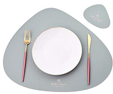 4er Set/6er Set Platzsets und Untersetzer Dreieck Oval Leder Tischset Wassertropfen Abwischbar Tischmatte Wasserdicht ölbeständig Rutschfestes Hitzebeständiges Platzsets (Grau,6er)