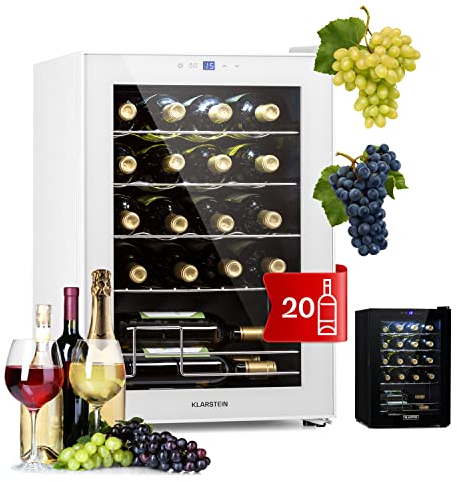 KLARSTEIN Vinoteca para Vinos de 53L Nevera Vino Una Zona, Botellas Vino, Proseco y Cervezas, Vinoteca Pequeña Puerta Cristal para Interior y Exterior, Nevera para Vinos Capacidad 20 Botellas