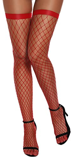 EVELIFE Medias de red para mujer, medias elásticas antideslizantes con tirantes, rosso, Talla única