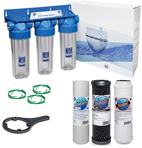Aquafilter 3 Stage Whole House Water Purifier and Softener Filter Kit Salt Free 1 1/2 3/4 BSP (3/4 BSP)