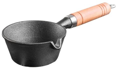 Cabilock 11cm Mini Cast Iron Frying Pan – Deep 5cm Small Skillet with Wooden Handle, Pre-Seasoned Induction Hob Compatible Pan for Eggs, Melting Butter & Tempering Spices (Black)