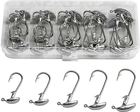 Njord Kalastus Standup Jigkopf Set 25 Teilig 5 Gewichtsklassen (3,5g 5g 7g 10g 14g) jeweils 5 Stück | Jigkopf Set in Tacklebox | Bleikopf Haken für Gummifische mit Jigkopf Box | Jighaken Set